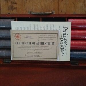 Poker Set PressmanWooden Box Set. New Never Used. Sealed Chips.  Cert. Auth.
